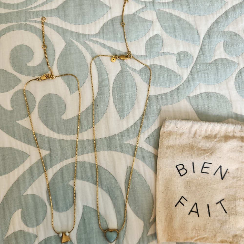 Madewell Gold Heart and Bow Necklace Set